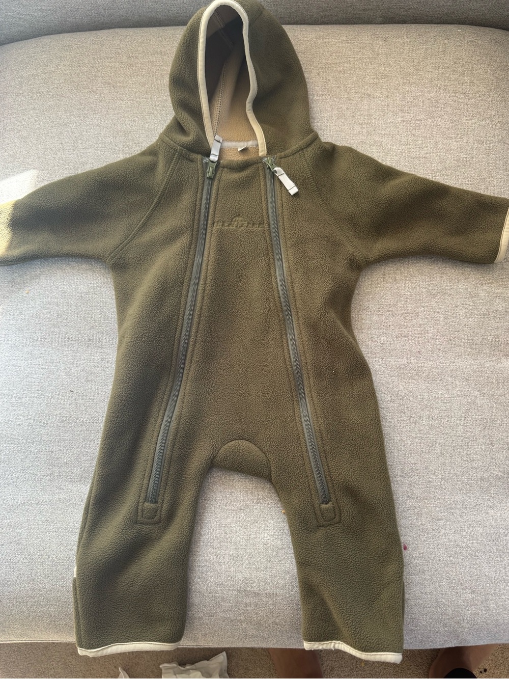 Cozy Olive Green Hooded Fleece One-Piece for Kids